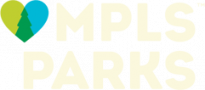 Love MPLS Parks logo stacked and reversed to work on black footer