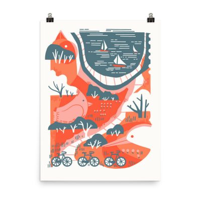 3 Boats, 3 Birds, 3 Bikes - poster by Julie Van Grol